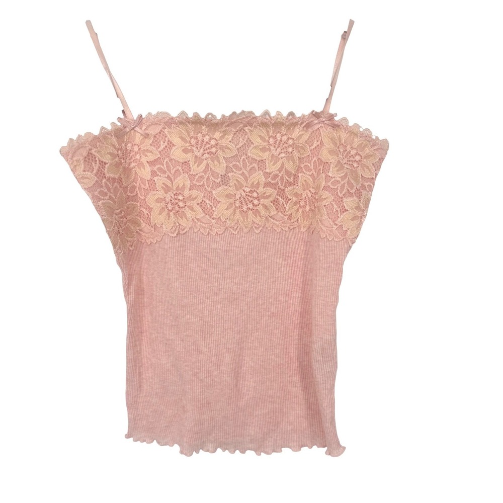The Limited Cami Top Women S Pink Floral Lace Ribbed Knit Y2K Coquette Fairycore